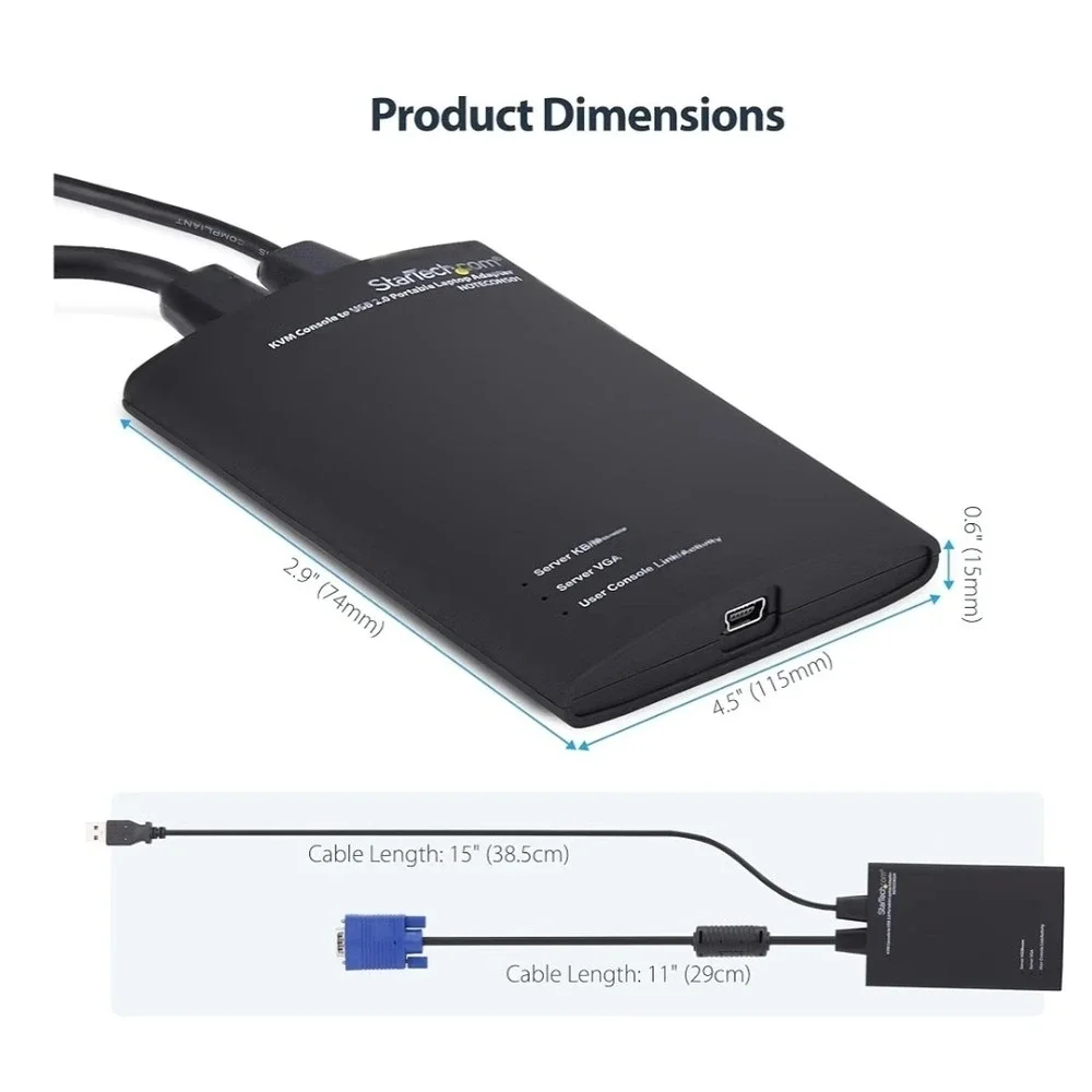 StarTech KVM to USB 2.0 Laptop Crash Cart Adapter NOTECONS01 Portable IT Console